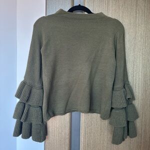 Olive Green Ruffle Sleeve Sweater